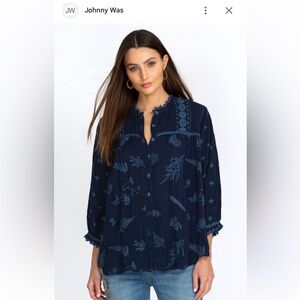 Johnny Was Fern Lilly Blouse Size S blue
